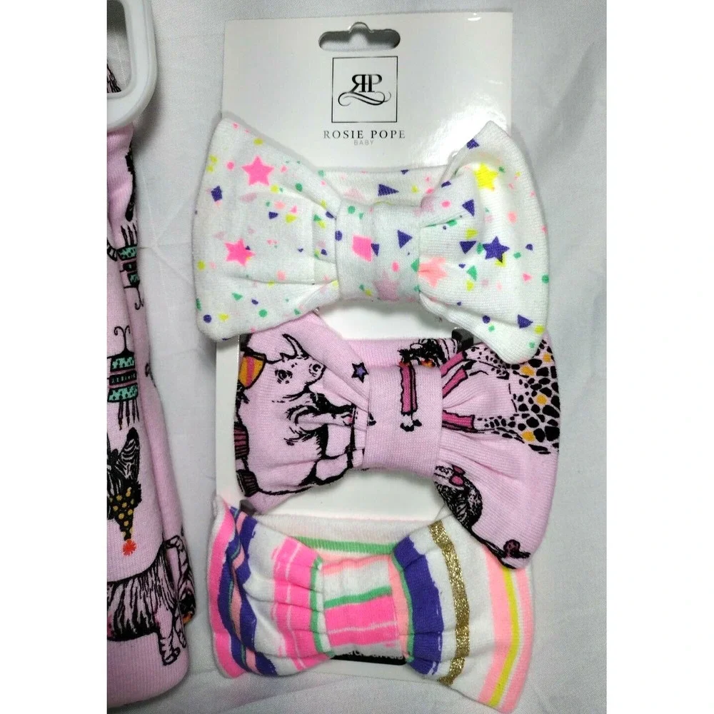 ROSIE POPE 3pc Party Animal Cupcake Swaddle Blanket Headband Lot Bow Cotton‎ NEW